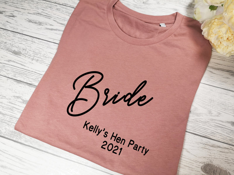 Personalised Women's Dusky pink t-shirt Hen party Bridesmaid wedding name
