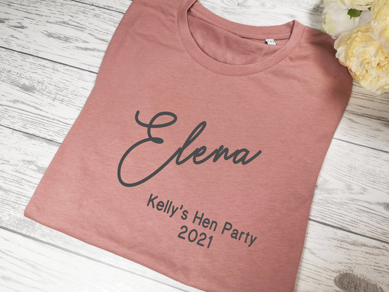 Personalised Women's Dusky pink t-shirt Hen party Bridesmaid wedding name