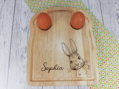 Personalised Engraved Bunny rabbit Wooden Toast Shaped egg breakfast board Any Name