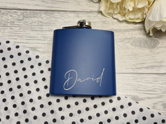 Personalised fancy NAME Engraved Navy stainless steel hip flask 6oz  Any name