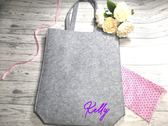 Personalised Grey Felt Tote bag with Name detail