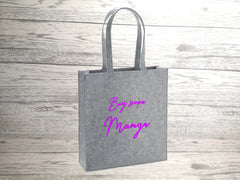 Personalised Grey Felt Tote bag with side Name bag siopa detail