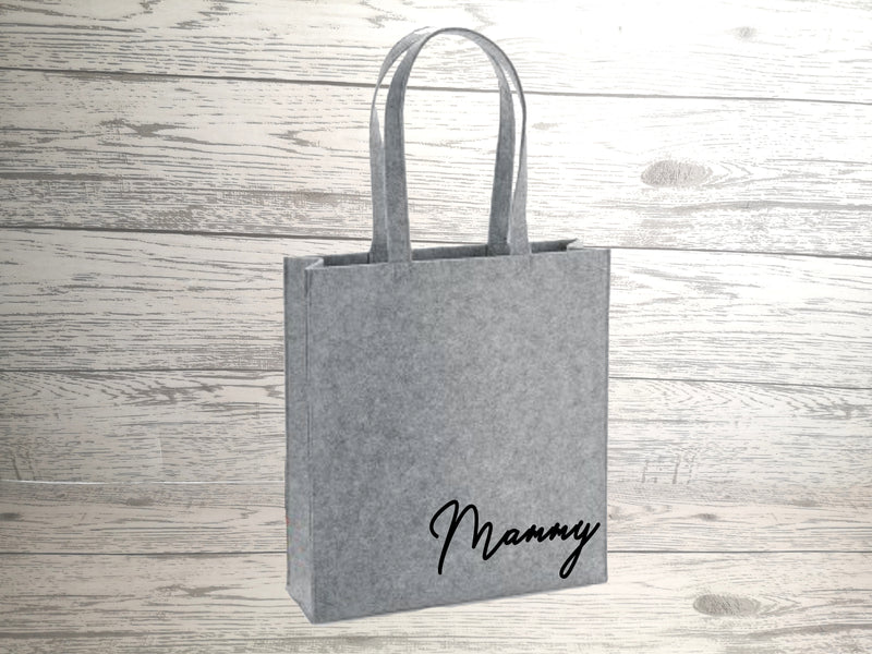 Personalised Grey Felt Tote bag with Name detail