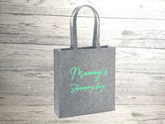 Personalised Grey Felt Tote bag with side Name shopping bag detail