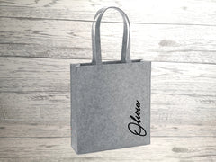 Personalised Grey Felt Tote bag with side Name detail