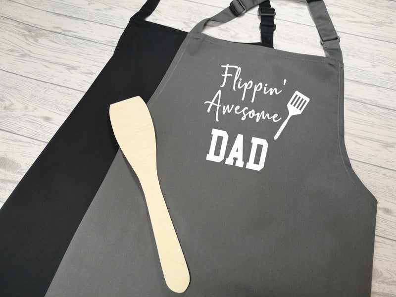 Personalised adult Flippin' awesome DAD Grandad name apron in grey or black