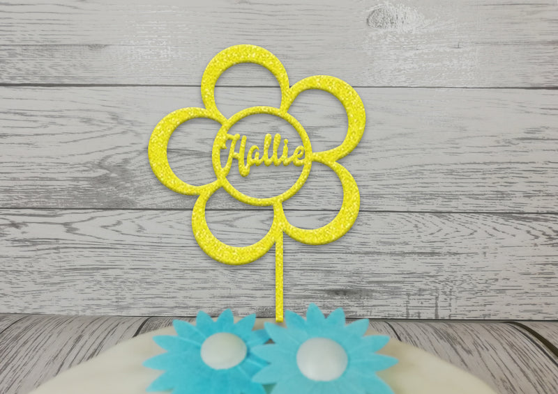 Personalised wooden birthday Flower cake topper Any name