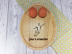 Personalised Engraved Football Wooden Egg Shaped breakfast board Any Name