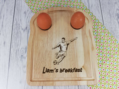 Personalised Engraved Football Wooden Toast Shaped egg breakfast board Any Name