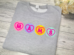 Personalised welsh Unisex HEATHER GREY LOVE sweets heart jumper any name detail