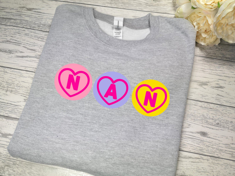 Personalised welsh Unisex HEATHER GREY LOVE sweets heart jumper any name detail