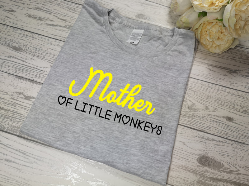 Personalised Women's Grey t-shirt Mummy of boys / girls / monsters with choice of colour detail