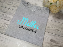 Personalised Women's Grey t-shirt Mummy of boys / girls / monsters with choice of colour detail