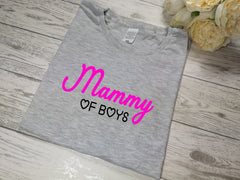 Personalised Women's Grey t-shirt Mummy of boys / girls / monsters with choice of colour detail