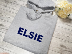 Personalised Womens Grey hoodie with Bold Name detail No pocket