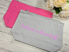Personalised pink or grey canvas Large Baby bum stuff Accessory pouch bag add a name