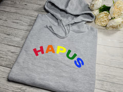 Personalised Welsh UNISEX heather GREY hoodie with Rainbow wording detail