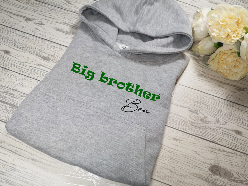 Personalised Kids Grey hoodie with Big brother name detail