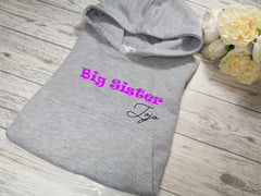 Personalised Kids Grey hoodie with Big sister name detail