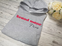 Personalised Kids Grey hoodie with Brawd mawr name detail