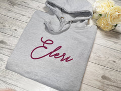 Personalised Womens Grey hoodie with fancy Name detail No pocket