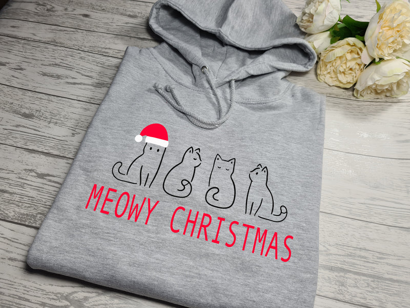Custom UNISEX Heather GREY christmas hoodie with Cats CHRISTMAS detail