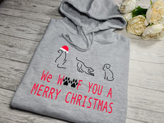 Custom UNISEX Heather GREY christmas hoodie with Dog CHRISTMAS detail