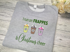 Custom Unisex Heather GREY I run on FRAPPES & christmas cheer Christmas jumper