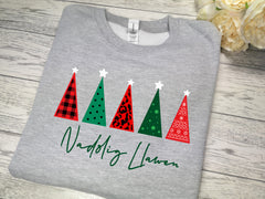 Custom Baby & Kids Heather GREY welsh NADOLIG LLAWEN patterned christmas trees Christmas