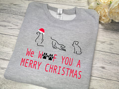 Custom Unisex Heather GREY Dog Christmas jumper with Nadolig llawen detail