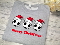 Custom Kids / ADULTS unisex Heather GREY christmas jumper footballs with Merry christmas detail