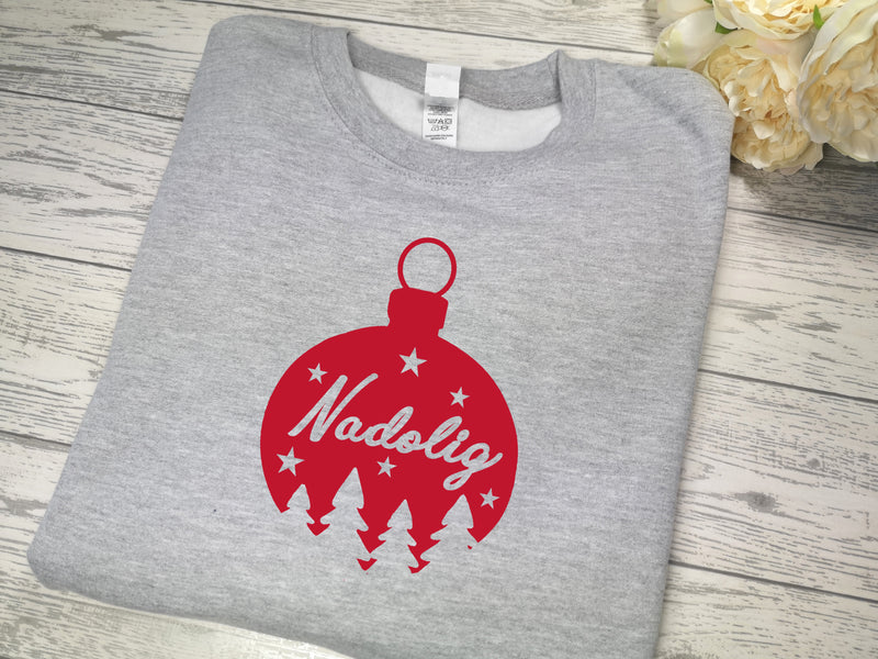 Custom Unisex GREY welsh  NADOLIG bauble jumper