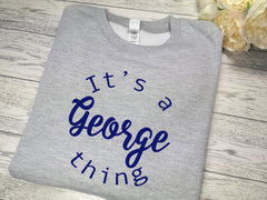 Personalised KIDS GREY It's a NAME thing detail jumper add a name