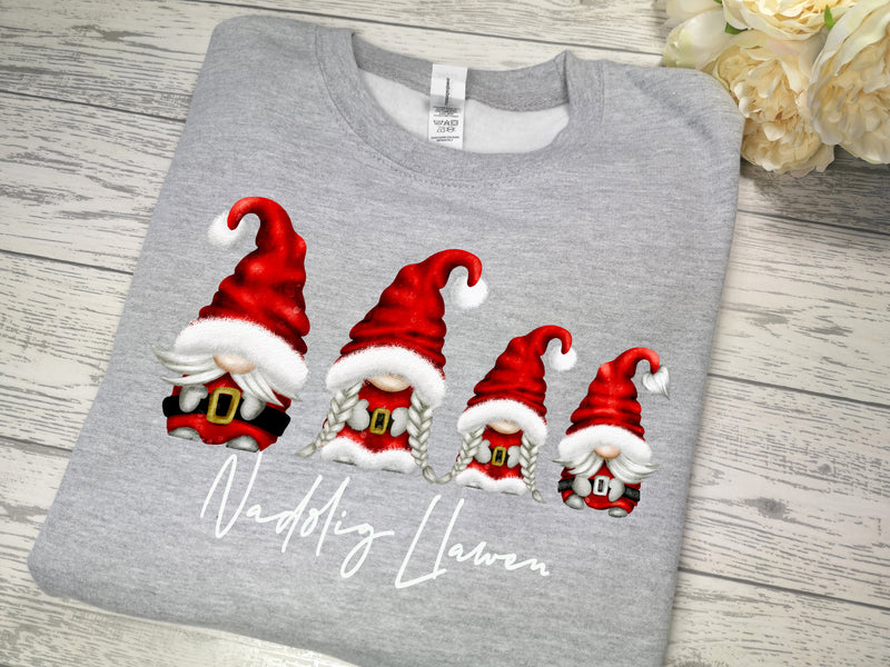 Custom Baby & Kids  Heather GREY welsh santa gonks gnomes with Nadolig Llawen detail