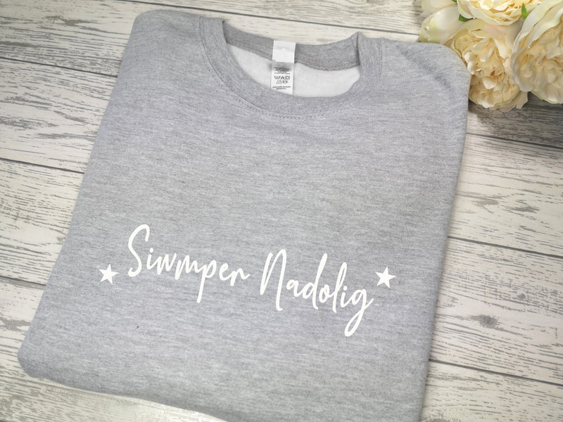 Custom Unisex WELSH GREY Christmas jumper SIWMPER NADOLIG stars