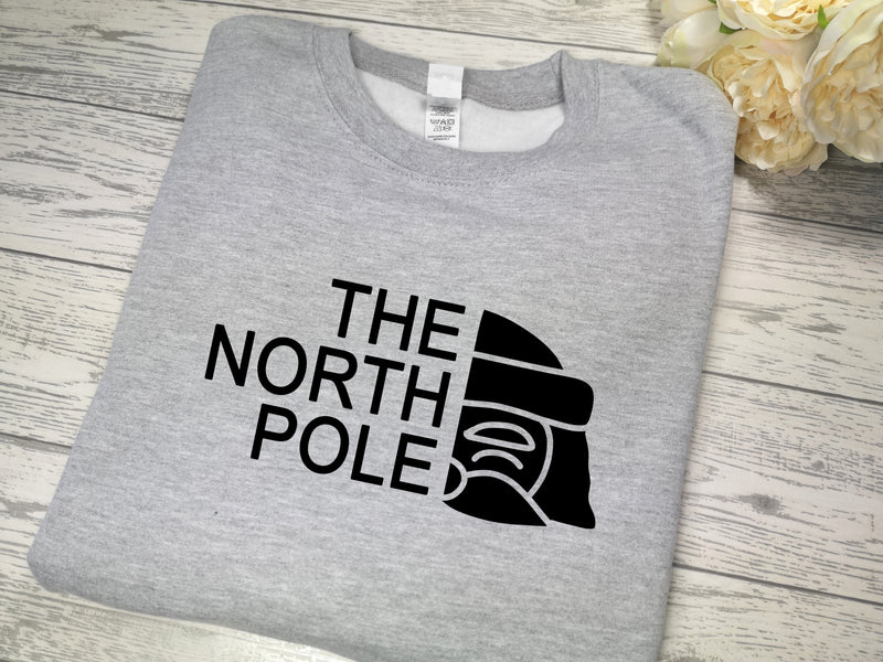 Custom Unisex Heather GREY The North Pole Christmas jumper  in a choice of detail colour