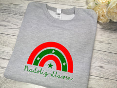 Custom Unisex WELSH GREY Christmas RAINBOW Nadolig Llawen  jumper