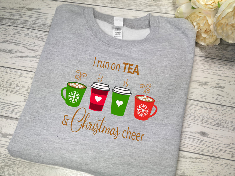 Custom Unisex Heather GREY I run on COFFEE OR TEA & christmas cheer Christmas jumper