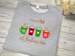 Custom Unisex Heather GREY I run on COFFEE OR TEA & christmas cheer Christmas jumper