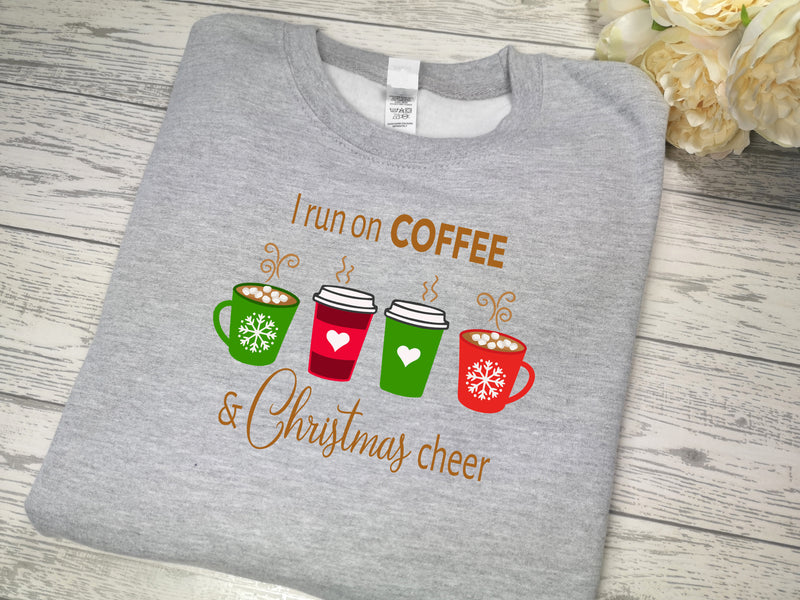 Custom Unisex Heather GREY I run on COFFEE OR TEA & christmas cheer Christmas jumper