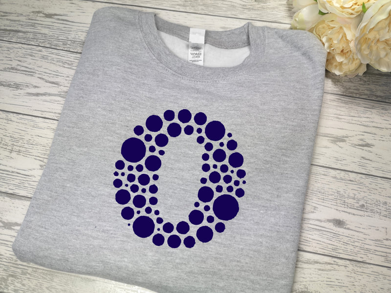 Personalised KIDS GREY Dot letter detail jumper in a choice of colour detail