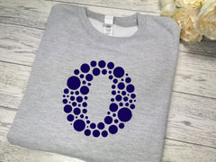 Personalised KIDS GREY Dot letter detail jumper in a choice of colour detail