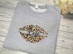 Personalised KIDS GREY Lips kiss jumper  in a choice of colour detail
