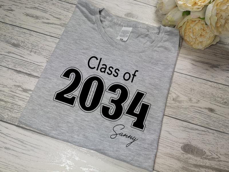 Personalised Adults t-shirt for KIDS school starters Class of detail any name range of colours