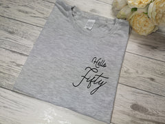 Personalised Women's GREY Birthday Hello age t-shirt  any age