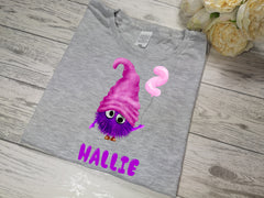 Personalised unisex GREY Kids BIRTHDAY monster gonk name  t-shirt Any name and age