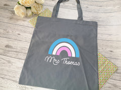 Personalised Tote bag with Teacher's Name with rainbow detail