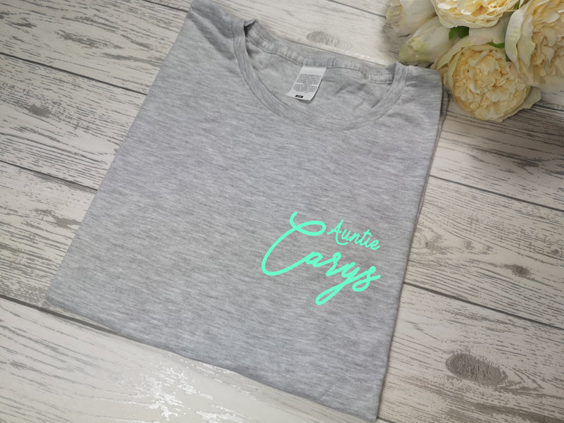Personalised Women's GREY Auntie t-shirt with choice of colour detail