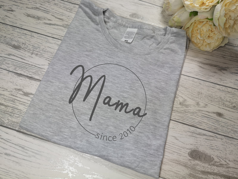 Personalised Women's Grey t-shirt  with MAM SINCE Mum