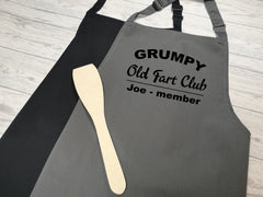 Personalised adult Grumpy old fart club name apron in grey or black